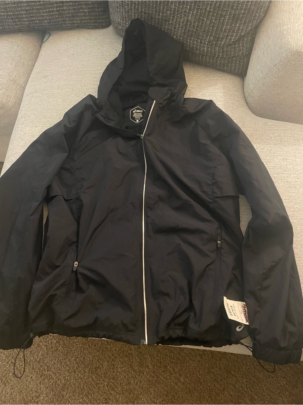 Asics Black Hooded windbreaker Jacket with Zipper Trim